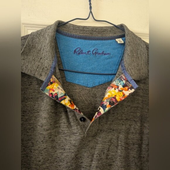 Robert Graham Gray Polo Shirt with Floral Accent XL - Picture 7 of 12